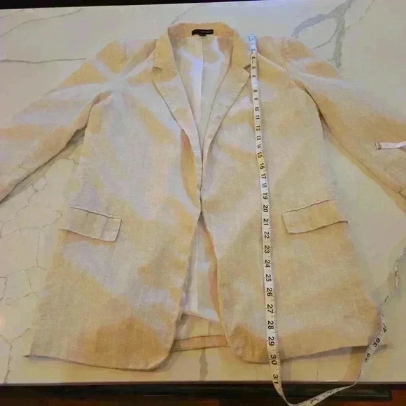 Harve Bernard Womens Linen Pin Striped Blazer Pale Peach Pink Size 8 - Picture 6 of 10